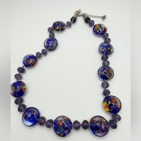 ~21" hand knotted w/ silver tone hardware, Murano and faceted glass necklace! - Picture 5 of 13